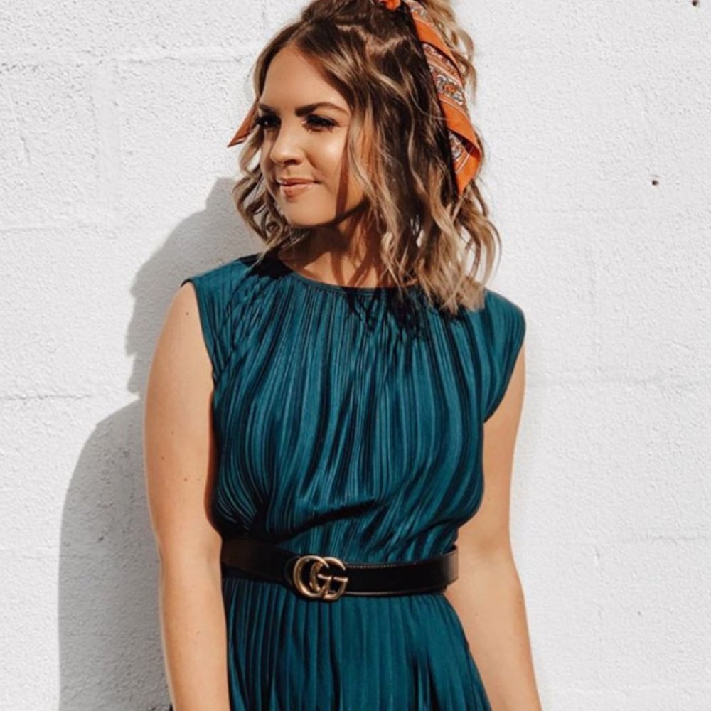 Teal Pleated Midi Dress
